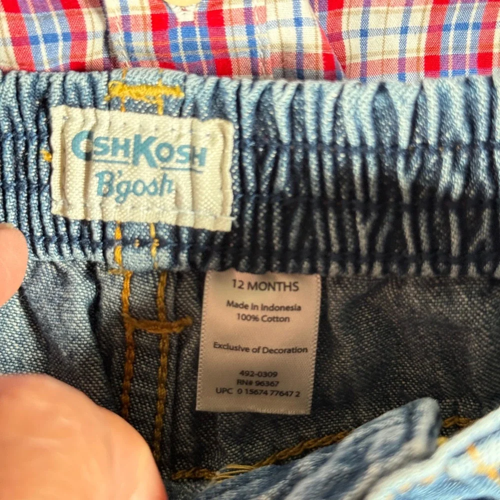 OshKosh Bgosh Baby Boys 12M Plaid Bodysuit and Denim Jeans 2pc Outfit Set
